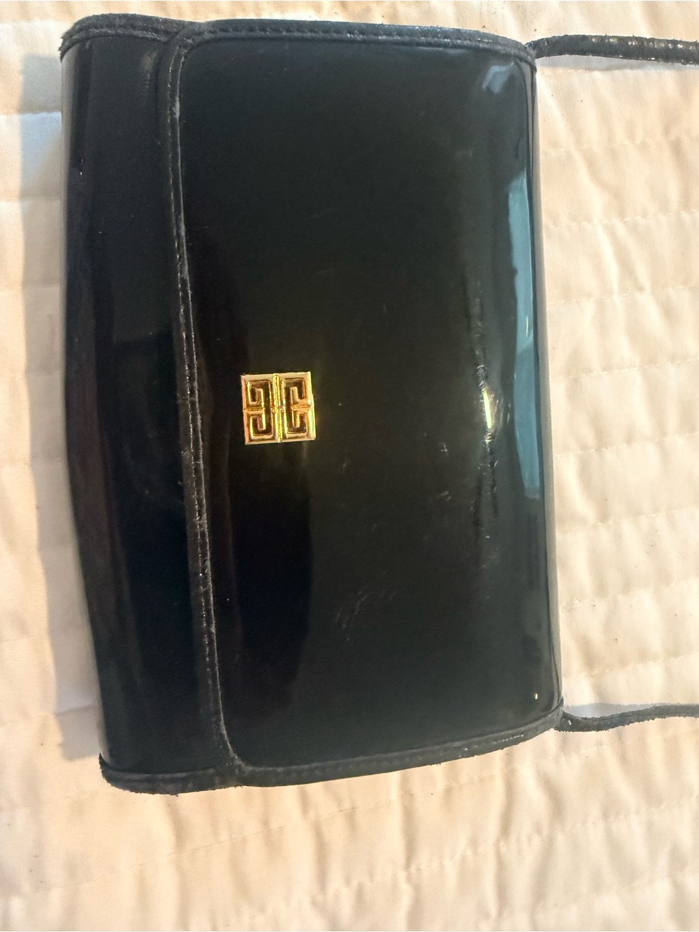 Vintage Givenchy Paris Black Patent Leather 4G Shoulder Bag